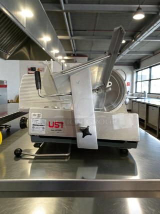Bizerba GSP H D Commercial Meat Slicer in excellent condition, 120V, fully tested. Visible label indicates model and specs.