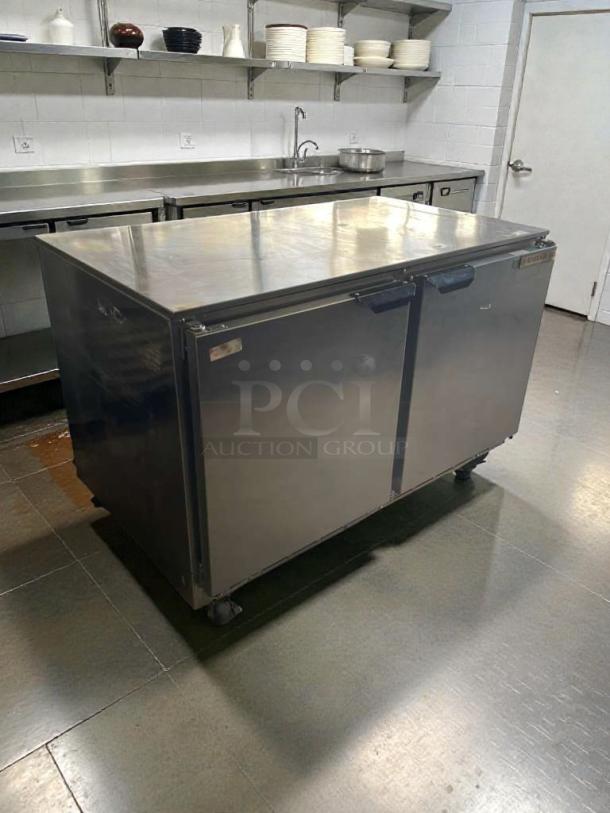 Beverage-Air UCR48A-23 undercounter fridge in excellent condition, stainless steel finish, dual-door, tested and working, 115V.