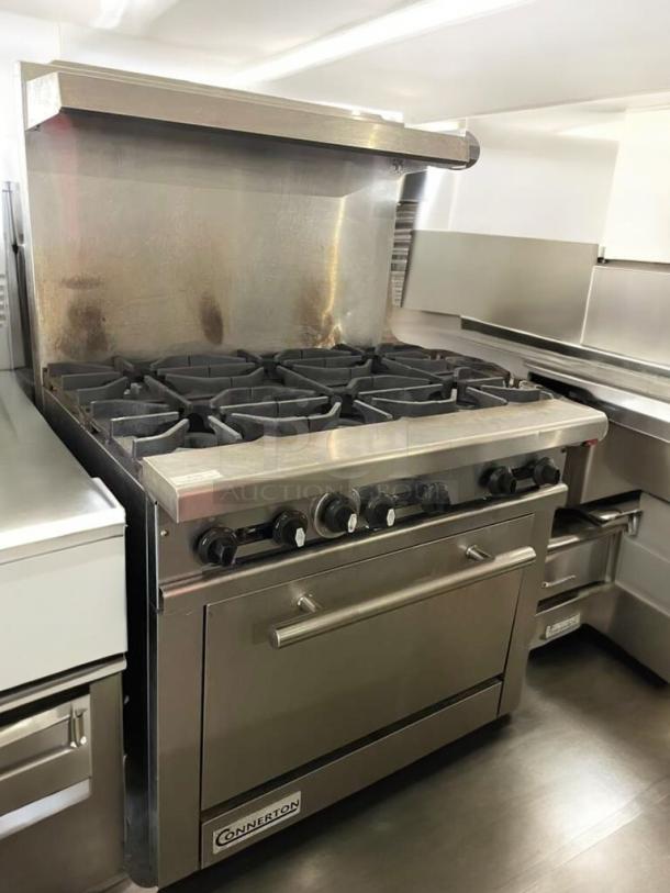 American Range Commercial 6-Burner Gas Range with Oven, excellent condition, stainless steel, fully tested, model AMR-L-RNG-0159.