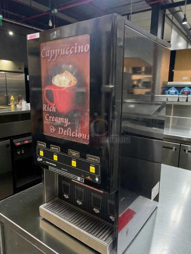 Wilbur Curtis PC-4D-10-01 Cappuccino Dispenser, immaculate condition, 120V, Montebello, USA. "Rich, Creamy, Delicious" display.