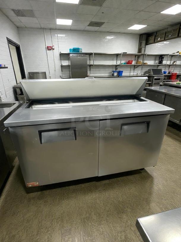 True TSSU-60-16 commercial prep refrigerator, stainless steel, excellent condition, dual doors, 115V, fully tested.