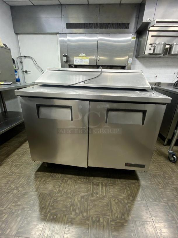 True TSSU-48-12 Refrigerated Prep Table, superior condition, stainless steel, tested, 115V, True Manufacturing.