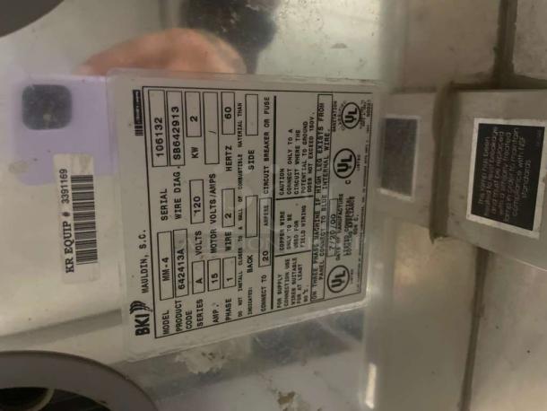 BK Mauldin MM-4A heated serving station label, model info, voltage details, fully tested and in premium condition.
