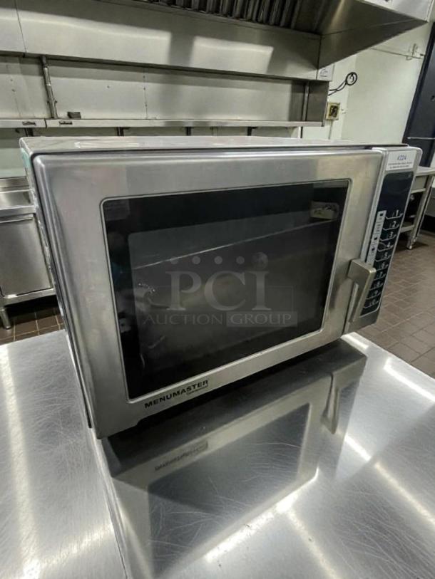 MenuMaster MFS18TS commercial microwave oven in outstanding condition, fully tested, 208/240V, single phase, stainless steel exterior.