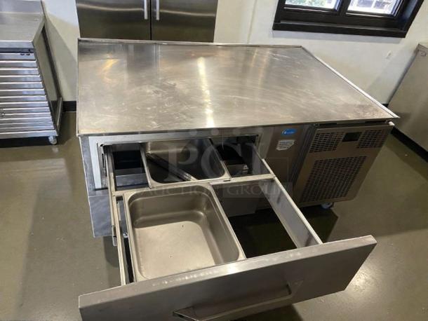 Randell FX-1-290 Refrigerated Chef Base in premium condition, stainless steel, with open drawers, fully tested and working.