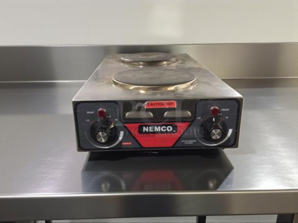 Nemco 6310-3-240 commercial electric hot plate with dual burners, 240V. "Caution Hot" label. Excellent condition, Hicksville, Ohio.
