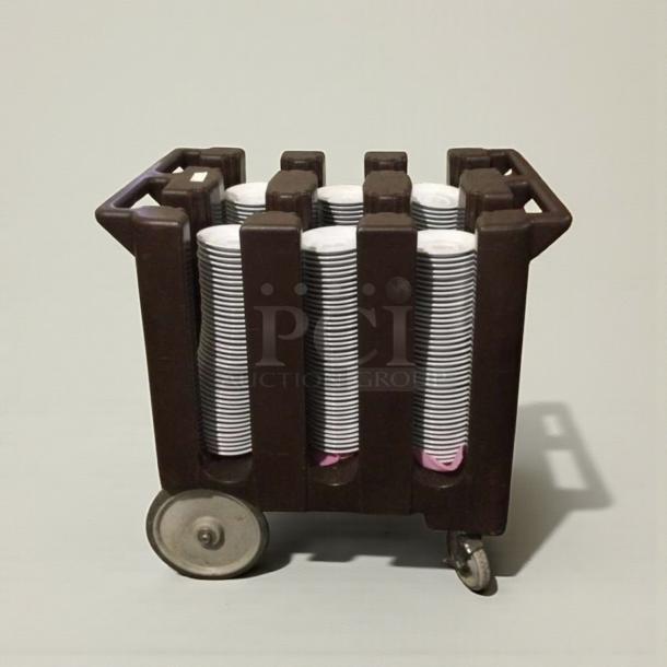 Like-new commercial mobile dish and plate dispensing cart, model GEN-M-CART-0191. Heavy-duty, ready for service.