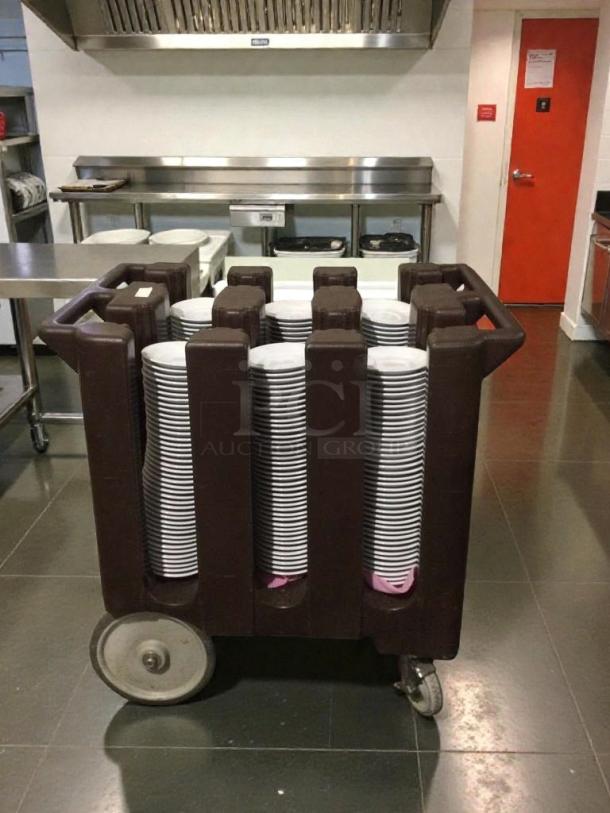 Commercial mobile dish and plate dispensing cart in like-new condition, heavy-duty design, model GEN-M-CART-0191.