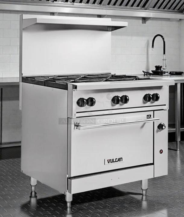 Vulcan 36C-6BN commercial gas range, 36", top-tier condition, natural gas, with oven, fully tested, Vulcan logo visible.