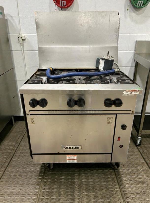 Vulcan 36C-6BN 36" commercial gas range and oven, natural gas, fully tested, top-tier condition, Vulcan logo visible.
