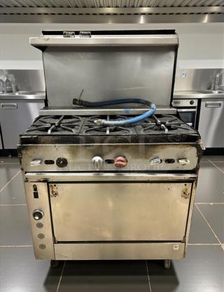 Immaculate JADE 36" Commercial Gas Range with oven, natural gas, model JAD-L-RNG-0193. Fully tested and working.