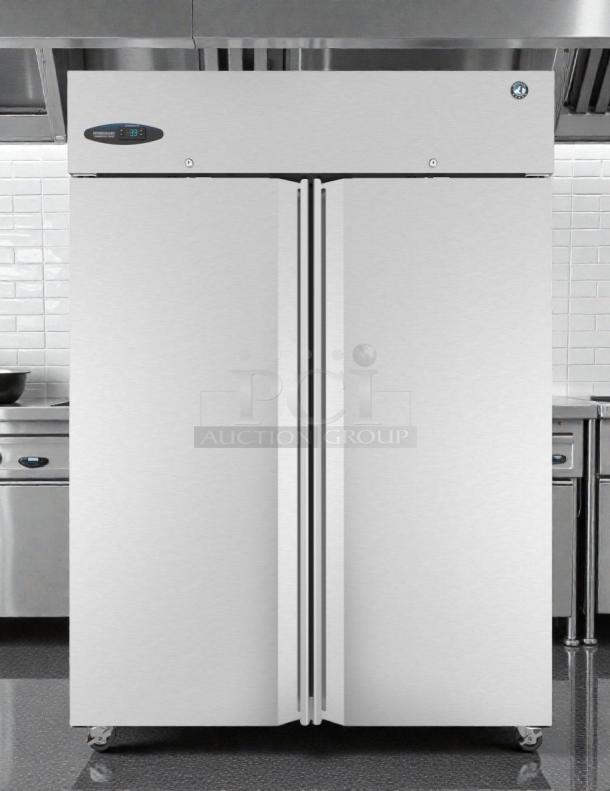 Hoshizaki CF2S-FS commercial reach-in freezer, stainless steel, excellent condition, dual doors, 115V, fully tested.