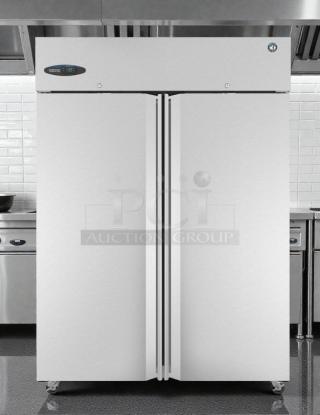 Hoshizaki CF2S-FS commercial reach-in freezer, stainless steel, excellent condition, dual doors, 115V, fully tested.
