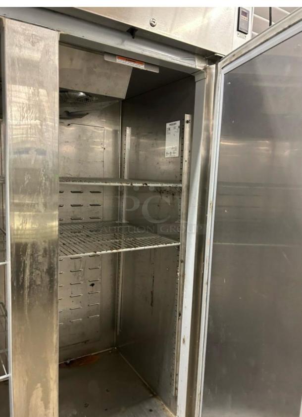 Hoshizaki CF2S-FS commercial reach-in freezer, stainless steel, tested, two shelves, 115V, excellent condition.