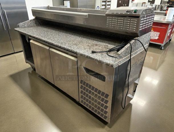 Marra Forni 87" commercial prep table, self-contained, granite top, excellent condition, model MAR-L-PREP-0207, 115V.