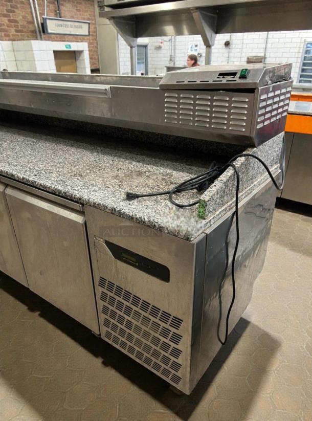 Marra Forni 87" self-contained prep table in top-tier condition, granite top, 115V/single phase, fully tested and working.