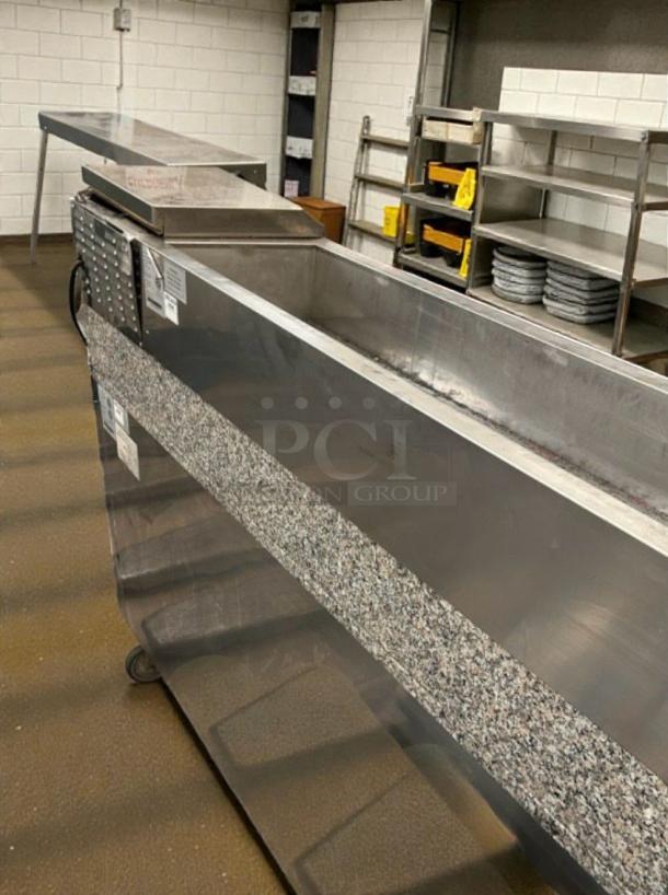 Marra Forni 87" commercial prep table in top-tier condition. Features granite top, stainless steel body, fully tested, 115V.