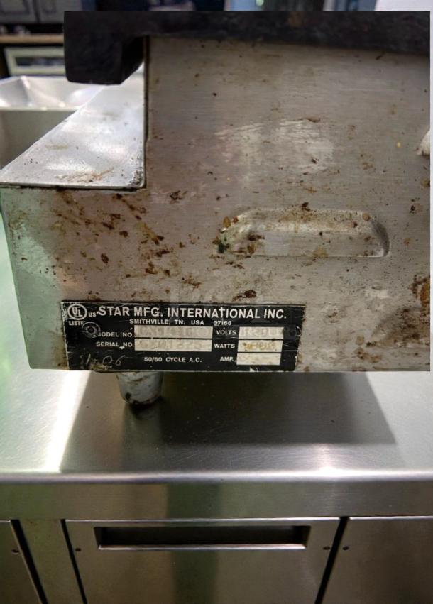 Star Manufacturing Commercial Panini Grill in exceptional condition, 120V, fully tested, and working. Model details visible on label.