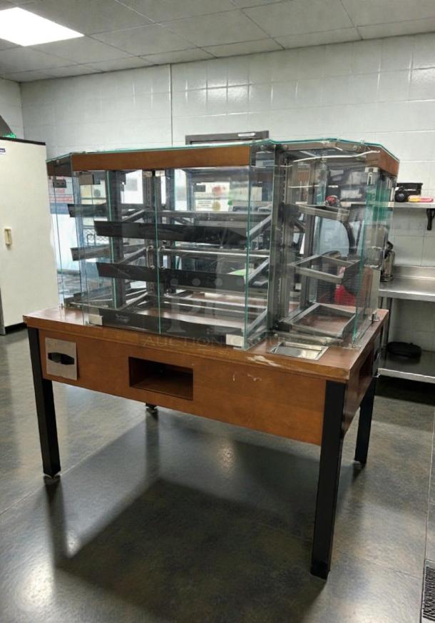 5FT Four-Way Dry Pastry Merchandiser, top-tier condition, glass display, 60x39x63in, fully inspected, model BAK-L-DSP-0213.