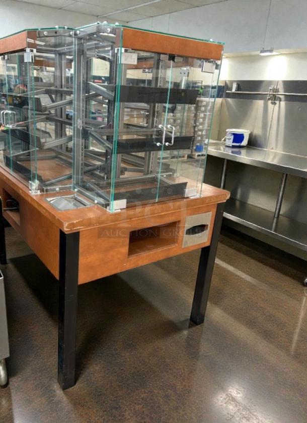 5FT Four-Way Dry Pastry Merchandiser by Commercial Display Equipment, top-tier condition, 60"x39"x63", inspected, model BAK-L-DSP-0213.