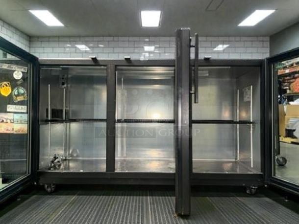 High-grade True 3-Section Back Bar Cooler, glass doors, 115V, single phase, tested and working, model TRU-L-BBC-3GL-0228.