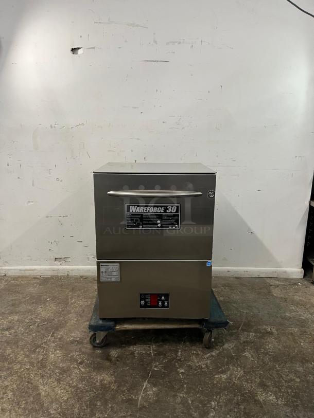 WAREFORCE UH30-E commercial dishwasher, stainless steel, mint condition, energy-efficient, high-temp, visible model label.