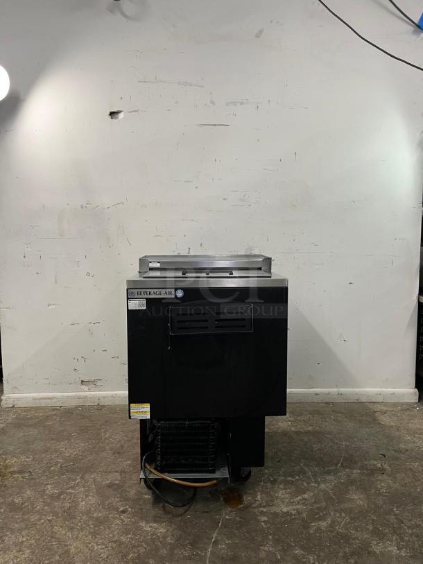 Beverage-Air GF24L-B underbar glass froster in black, commercial grade, well-maintained, visible compressor at the base.