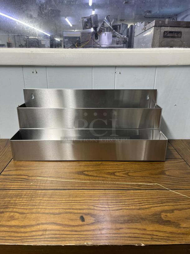 Brand new Winco SPR-22D Speed Rail Double 22, stainless steel, dual-level design, ideal for bar organization.