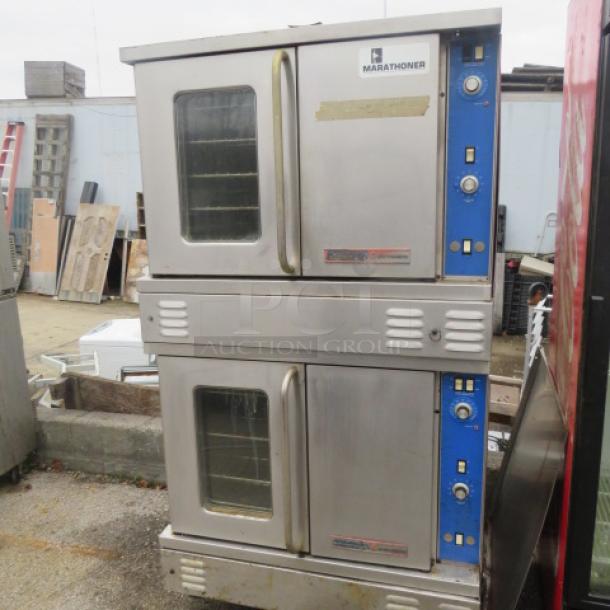 American Range M-2-G1 Natural Gas Double Stack Convection Oven, stainless steel, 40x30x72.5, visible controls, used condition.
