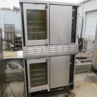 Southbend natural gas double stack convection oven, 8 racks, on casters, stainless steel, 40x39x72.5 inches, used condition.