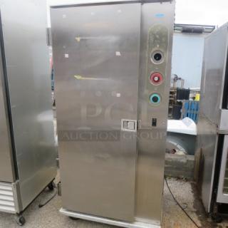 Plate Mate HM84-W1 heated holding cabinet, on casters, stainless steel, 36x30x76 inches, 120V, used condition.