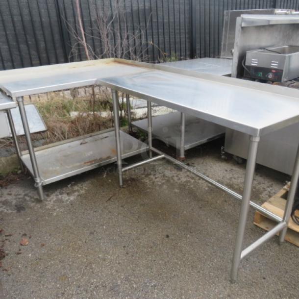 Stainless steel clean side dishwasher table, 90x50x40, sturdy structure, used condition, ideal for commercial kitchens.