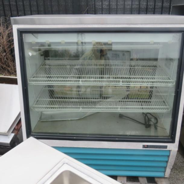 True deli display case, Model TSID-48-2, 115 Volt, 48x29x50 inches, glass front, two shelves, used condition.