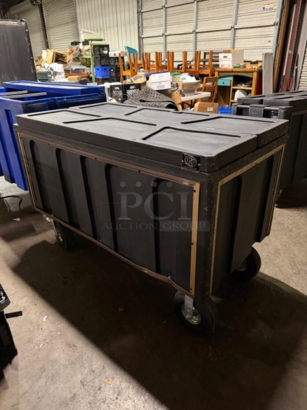Arctic IRP-1030 mobile beverage cart, indoor/outdoor, with handles, on casters, 60"x31"x36", black, used condition.