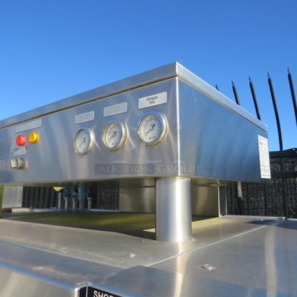 Meiko K-66ET conveyor dishwasher, stainless steel, multiple dials, 480V, 3-phase, excellent condition, with control panel.