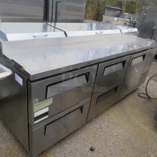 Turbo Air 1 Door 4 Drawer Refrigerated Prep Table, Model TPR-93SD-DS, in working condition, 93.5x36x44 inches.