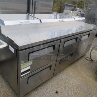 Turbo Air 1 Door 4 Drawer Refrigerated Prep Table, Model TPR-93SD-DS, in working condition, 93.5x36x44 inches.