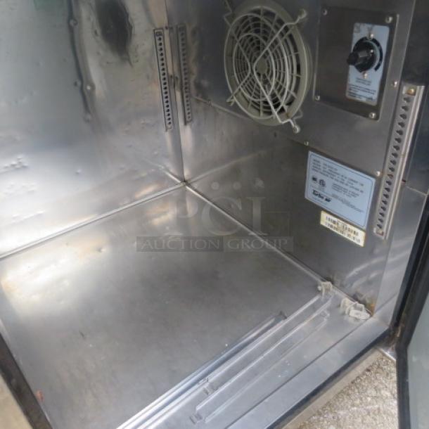 Turbo Air refrigerated prep table, model TPR-93SD-DS. Features one door, four drawers. Dimensions: 93.5x36x44 inches.