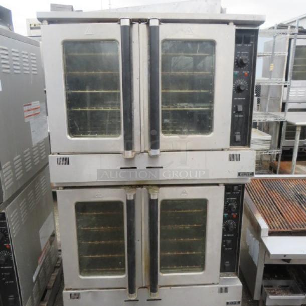 Elite natural gas double convection oven, model EDCO-NG, with 10 racks on casters. Dimensions 38x30.5x65.5. Used condition.