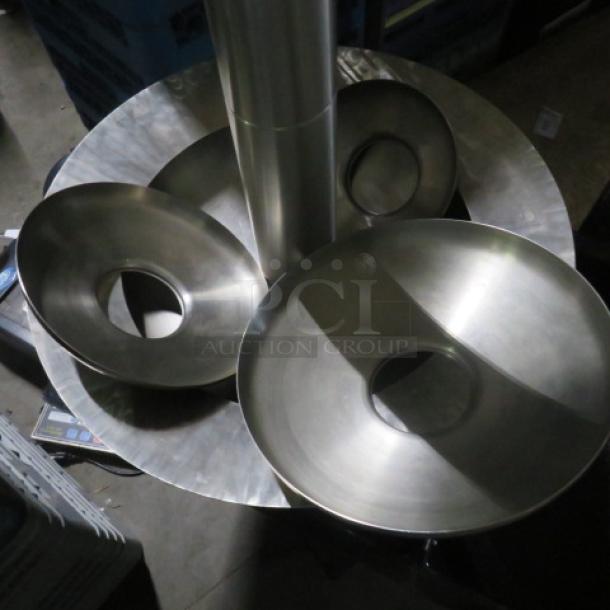 Stainless steel 3-tier chocolate fountain, 115V, 1500W, $3471.71. Features a sleek design, ideal for commercial use.