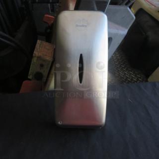 Bradley stainless steel wall mount automatic soap dispenser, model 6A00-110000, new condition, hands-free operation.