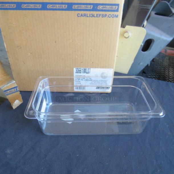 NEW Carlisle 1/3 Size 4 Inch Deep Food Storage Pan, clear, with original packaging. Model 6XBID.