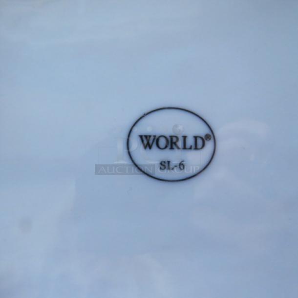 6-inch World SL6 white square plate, features model label SL-6. In excellent condition.