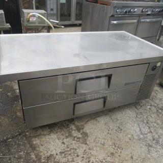True 2 Drawer Chef Base on casters, Model TRCB-52-60. Stainless steel, 60"x32"x24", 115 Volt, excellent working condition.