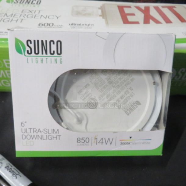 Sunco 6 Inch Slim Down Light in packaging, 850 lumens, 14W, 3000K warm white, new condition.