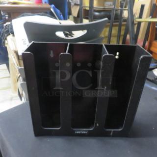 Haitian Poly Lid Organizer, black, three vertical compartments, slight surface wear, brand label at front base.