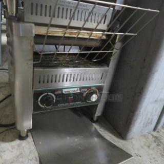 Spectrum ECT700 Conveyor Toaster, 208/240 Volt, 14.5"x16"x17", metal finish, visible control knobs, used condition.