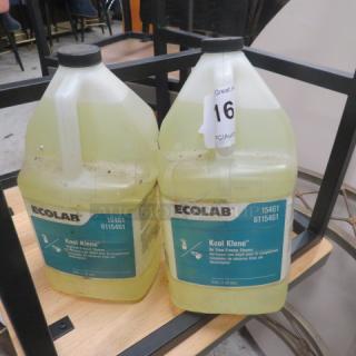 Two gallons of Ecolab Freezer Cleaner, model Kool Klene 15461, new condition, labels intact, ideal for industrial use.