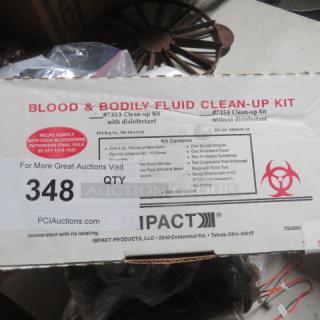 Blood/Body Fluid Clean Up Kit box, includes EPA-approved contents. Labels display kit details and usage. Condition appears intact.
