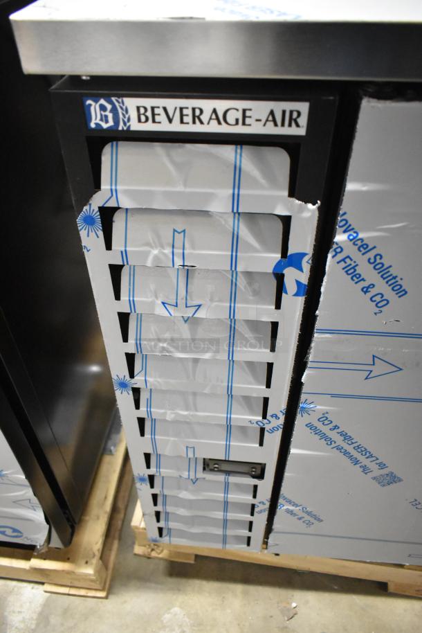 Brand new Beverage Air DD68HC-1-B-016 kegerator, double tap, 115V, scratch and dent condition, with protective wrap.